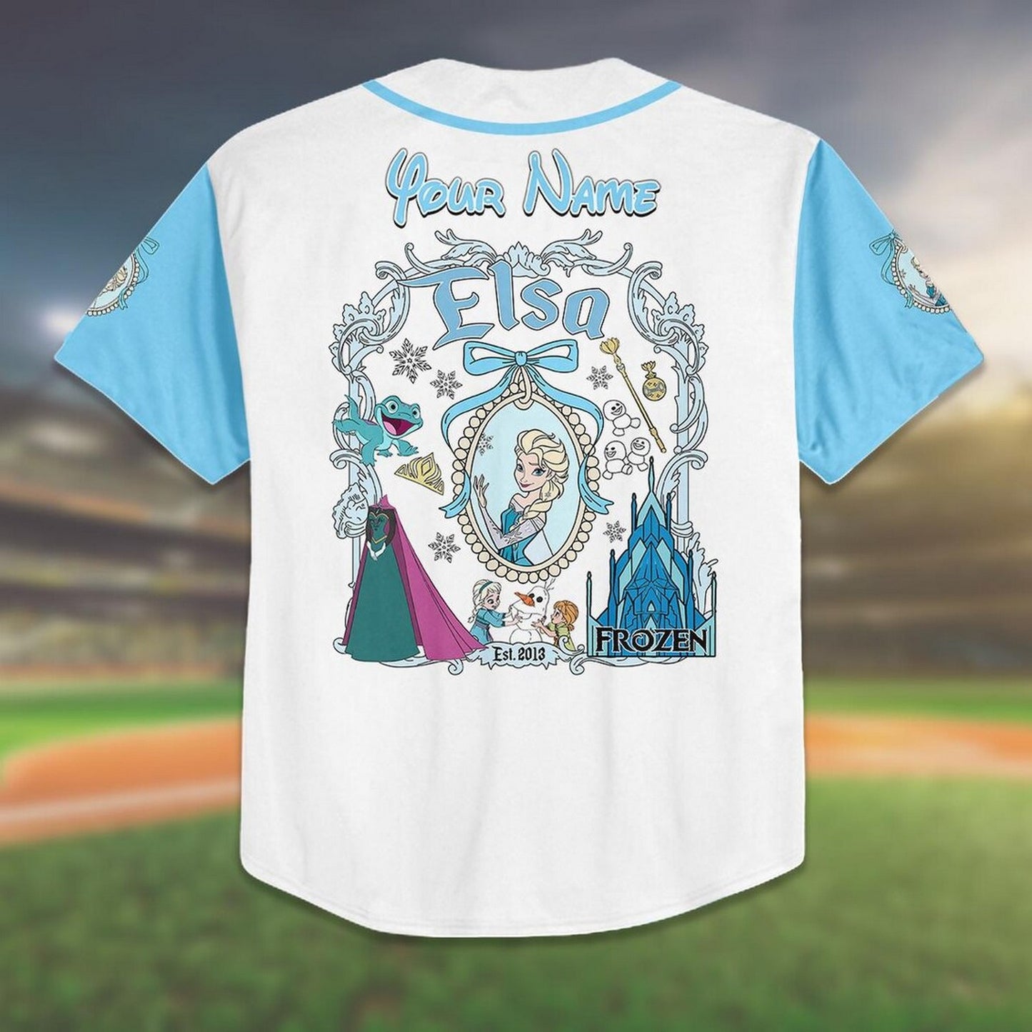 Custom Name And Number Disney Princess Frozen Elsa Simple White Baseball Jersey