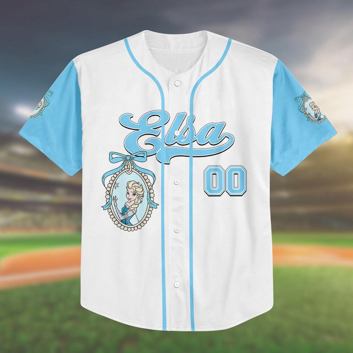 Custom Name And Number Disney Princess Frozen Elsa Simple White Baseball Jersey