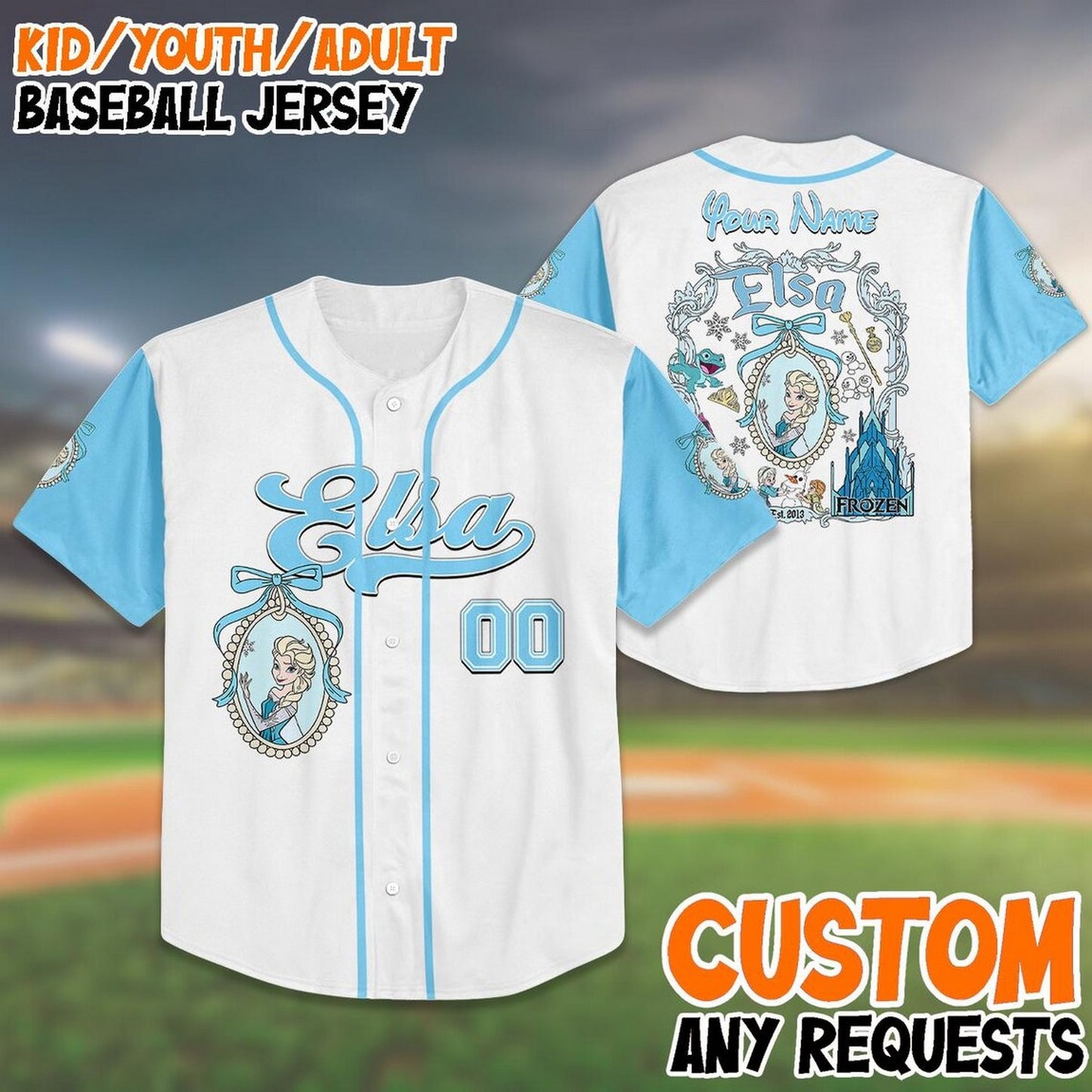Custom Name And Number Disney Princess Frozen Elsa Simple White Baseball Jersey