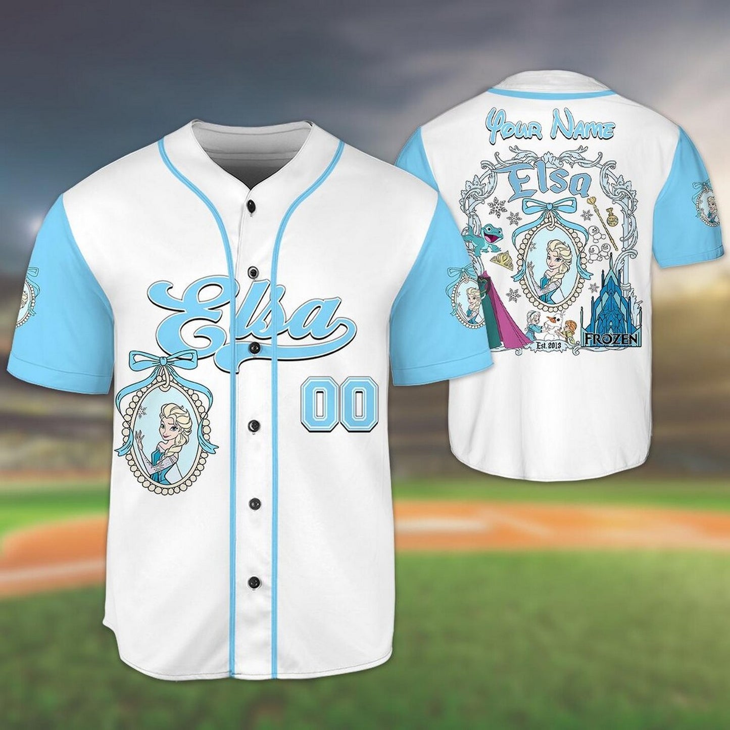 Custom Name And Number Disney Princess Frozen Elsa Simple White Baseball Jersey