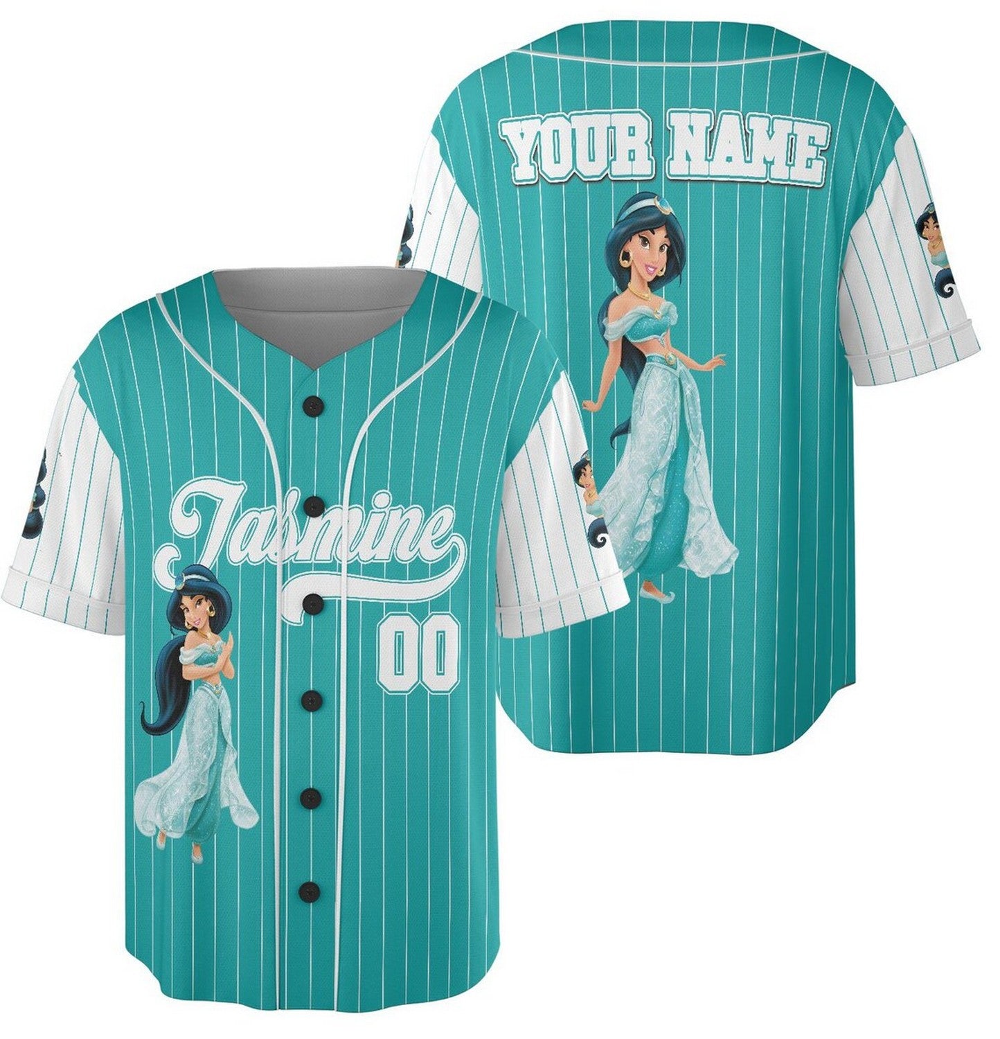 Custom Name And Number Disney Princess Jasmine Baseball Jersey