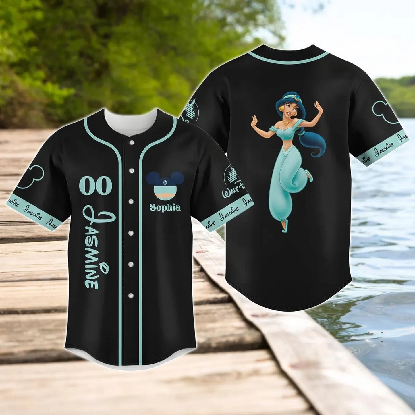 Custom Name And Number Disney Princess Jassmine Black Baseball Jersey