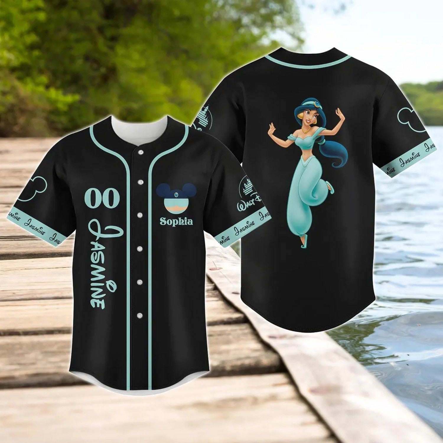 Custom Name And Number Disney Princess Jassmine Black Baseball Jersey