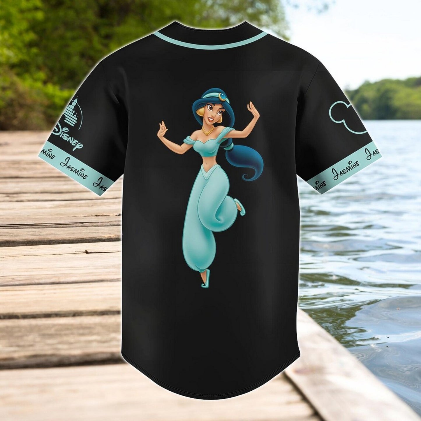 Custom Name And Number Disney Princess Jassmine Black Baseball Jersey