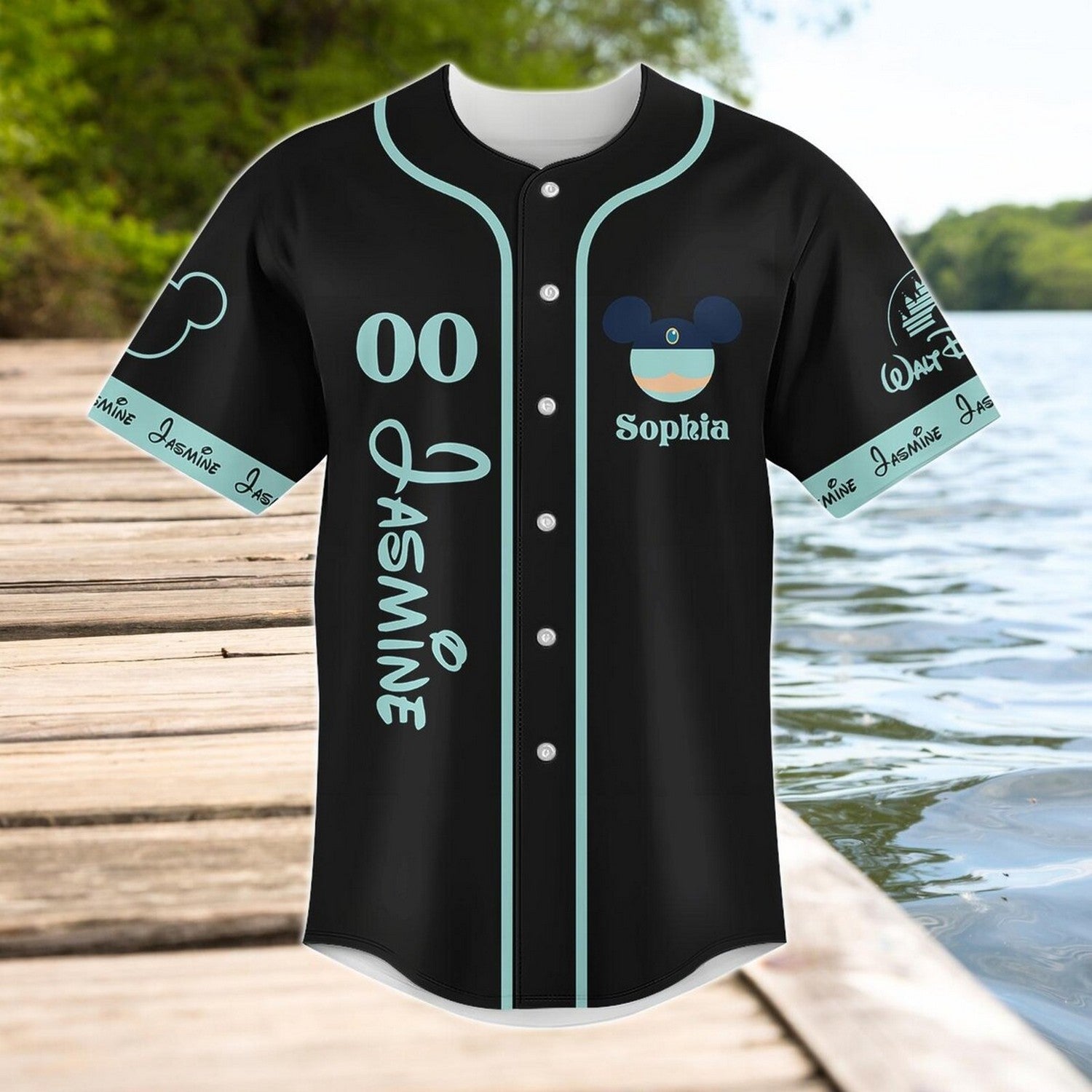 Custom Name And Number Disney Princess Jassmine Black Baseball Jersey