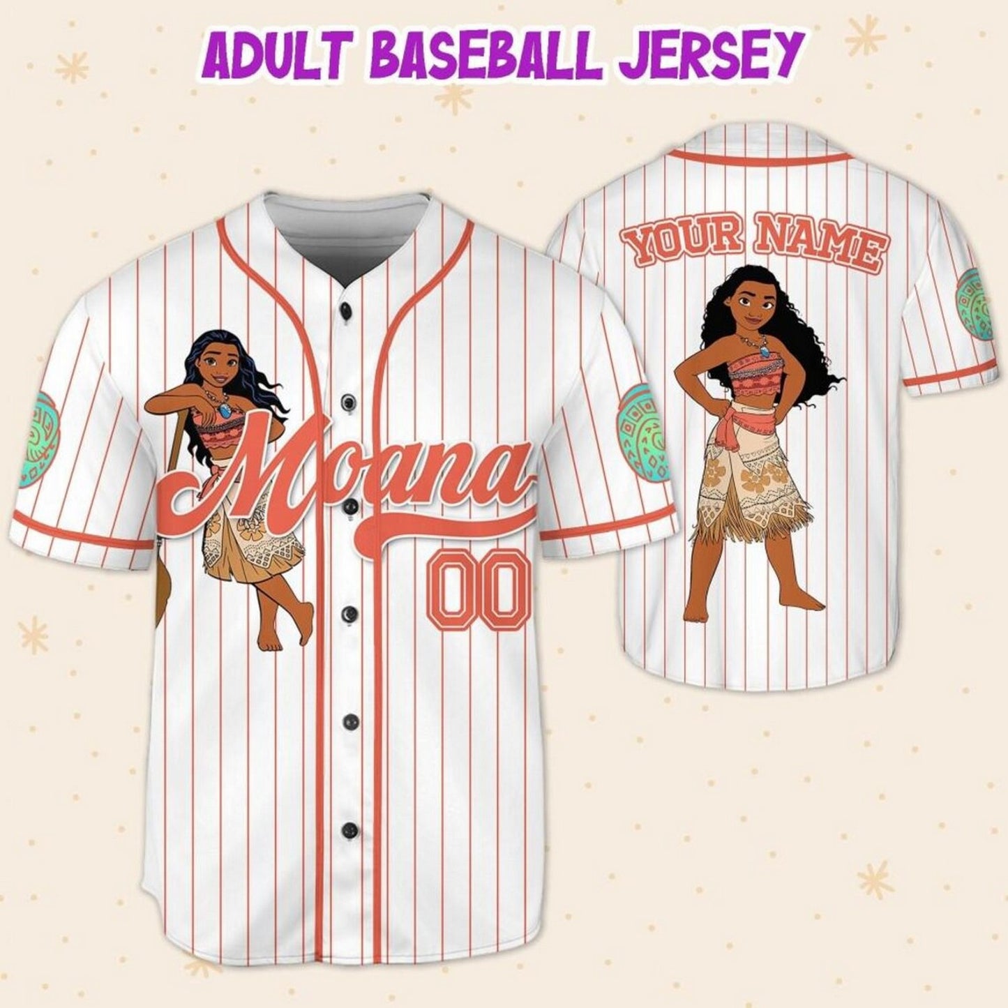 Custom Name And Number Disney Princess Moana Stripes White Baseball Jersey