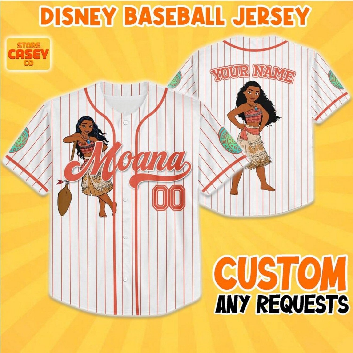 Custom Name And Number Disney Princess Moana Stripes White Baseball Jersey