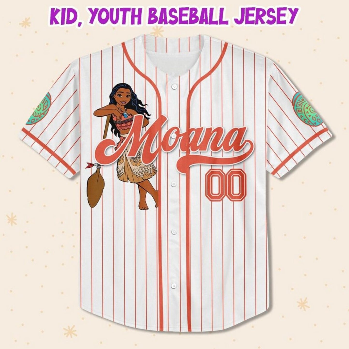 Custom Name And Number Disney Princess Moana Stripes White Baseball Jersey