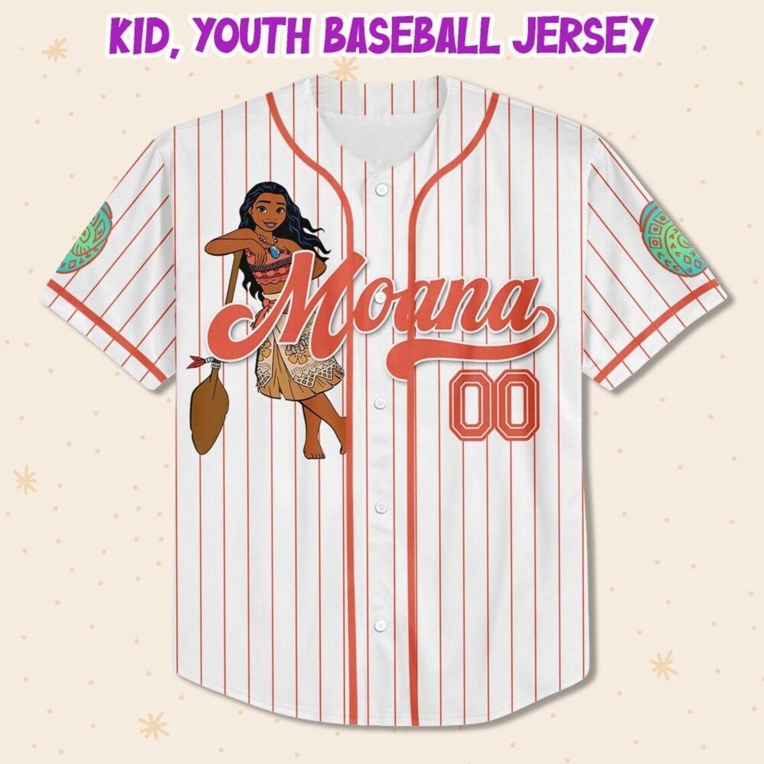 Custom Name And Number Disney Princess Moana Stripes White Baseball Jersey