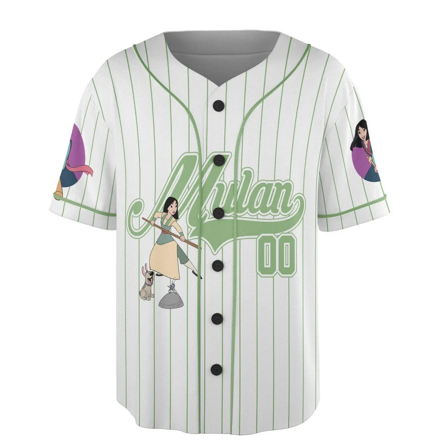 Custom Name And Number Disney Princess Mulan Striped White Baseball Jersey