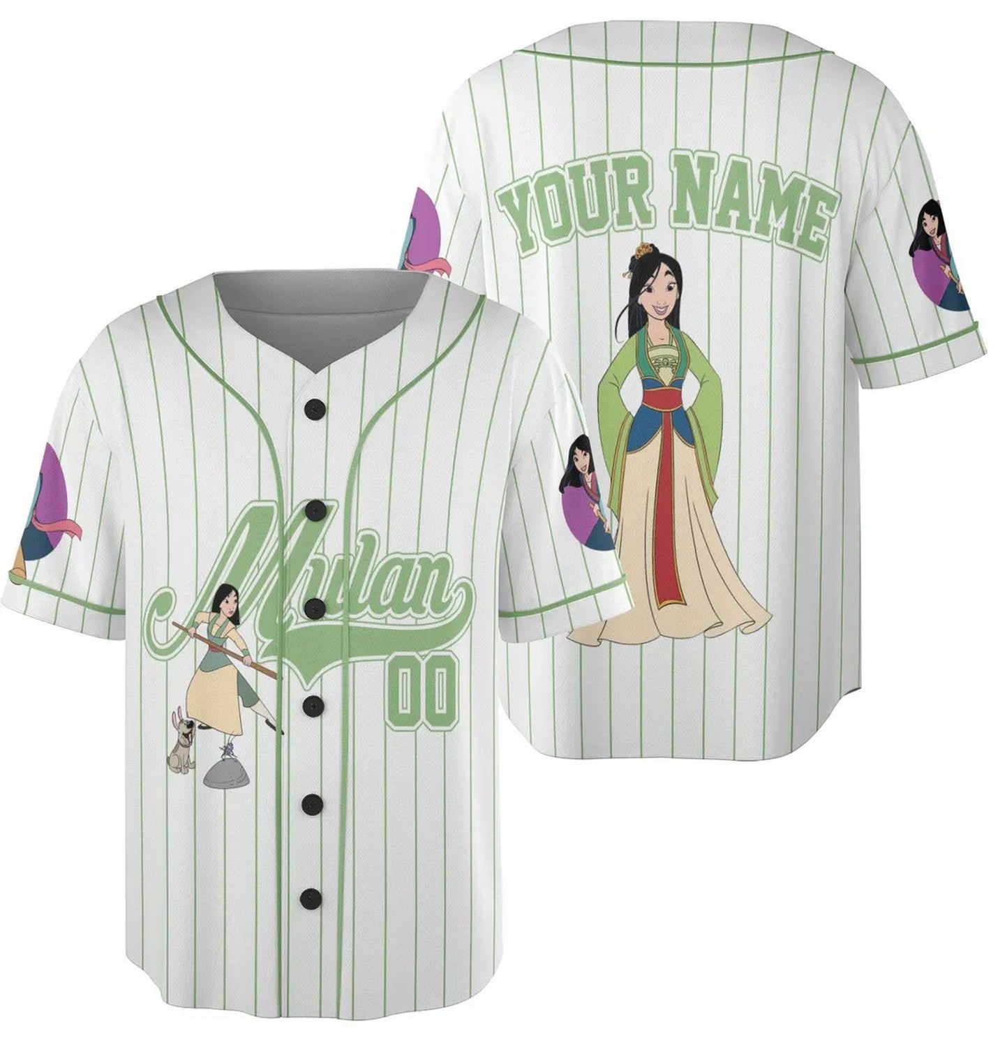Custom Name And Number Disney Princess Mulan Striped White Baseball Jersey