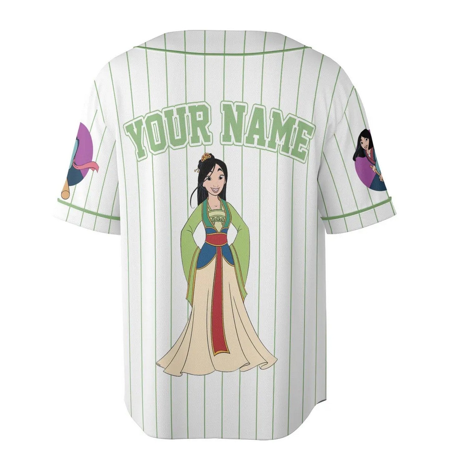 Custom Name And Number Disney Princess Mulan Striped White Baseball Jersey