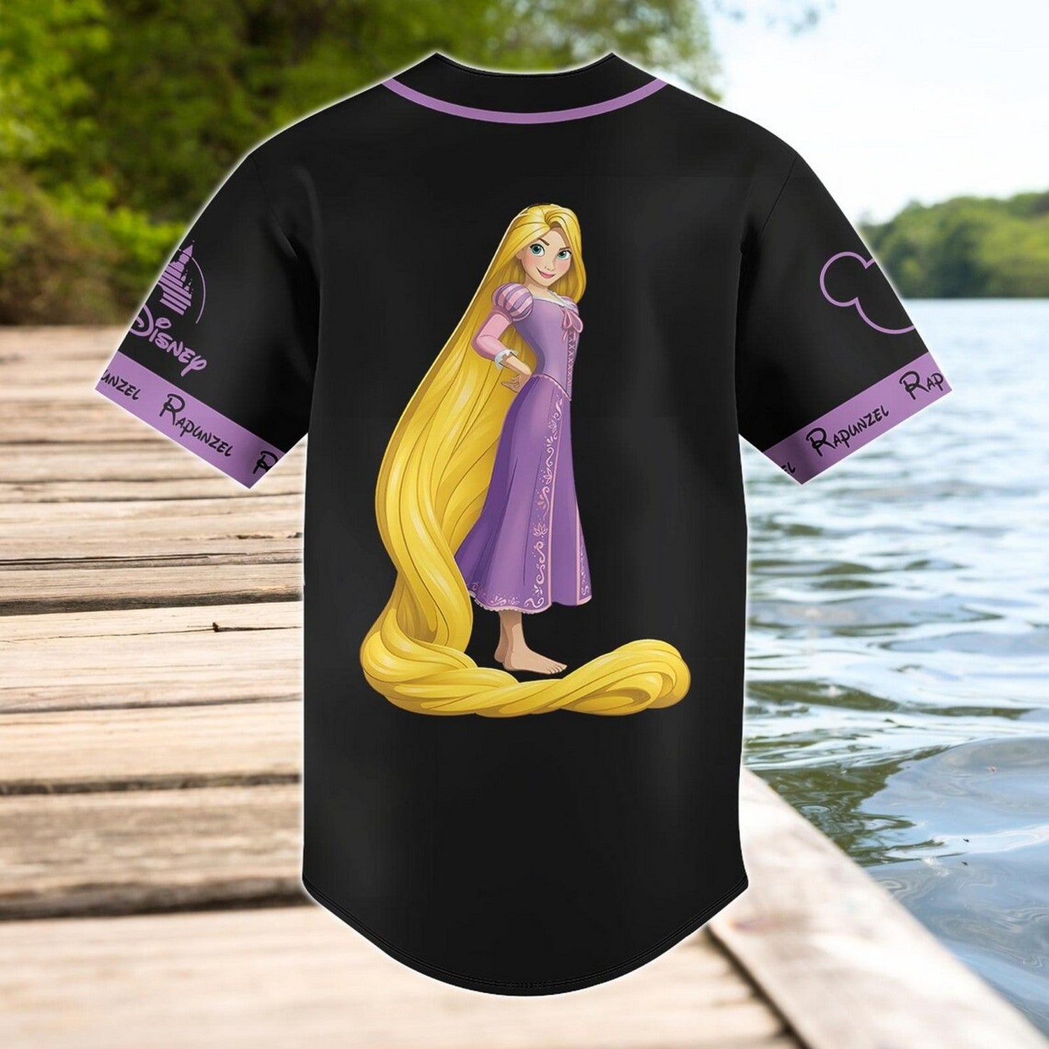 Custom Name And Number Disney Princess Rapunzel Tangled Black Baseball Jersey