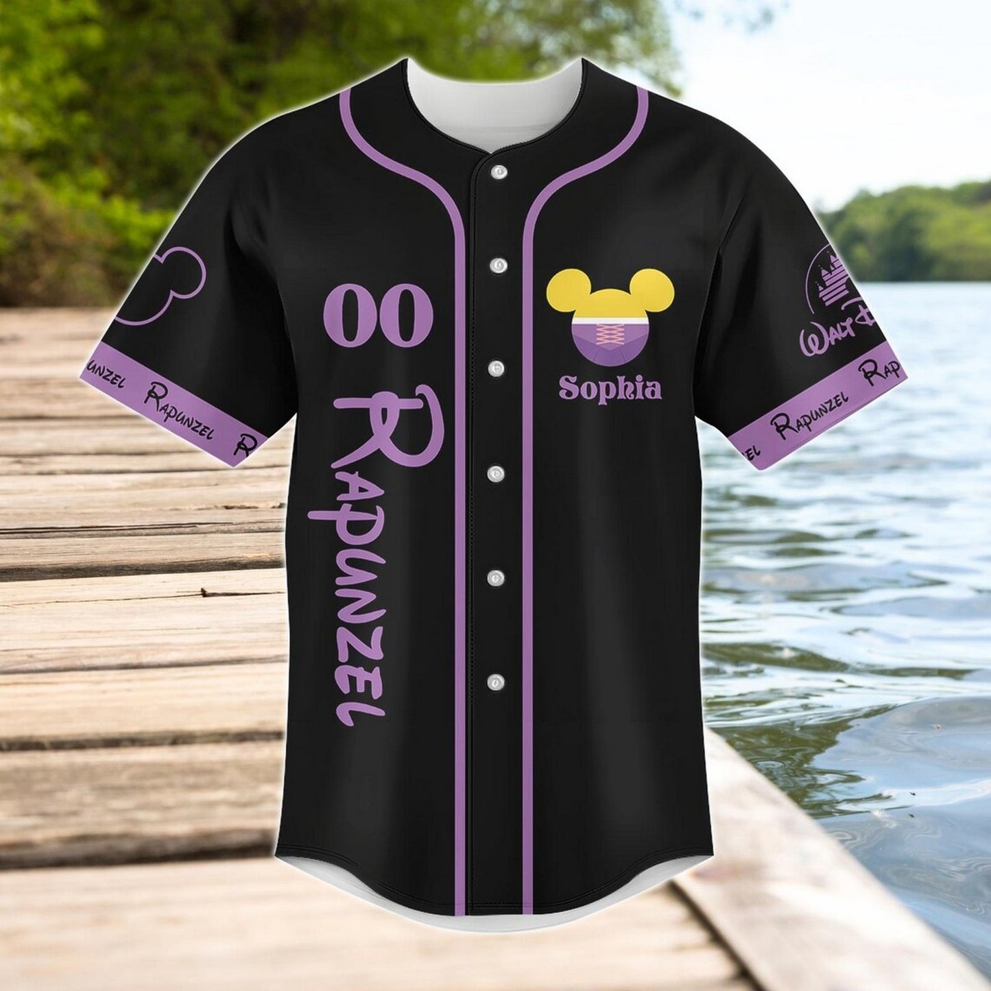 Custom Name And Number Disney Princess Rapunzel Tangled Black Baseball Jersey