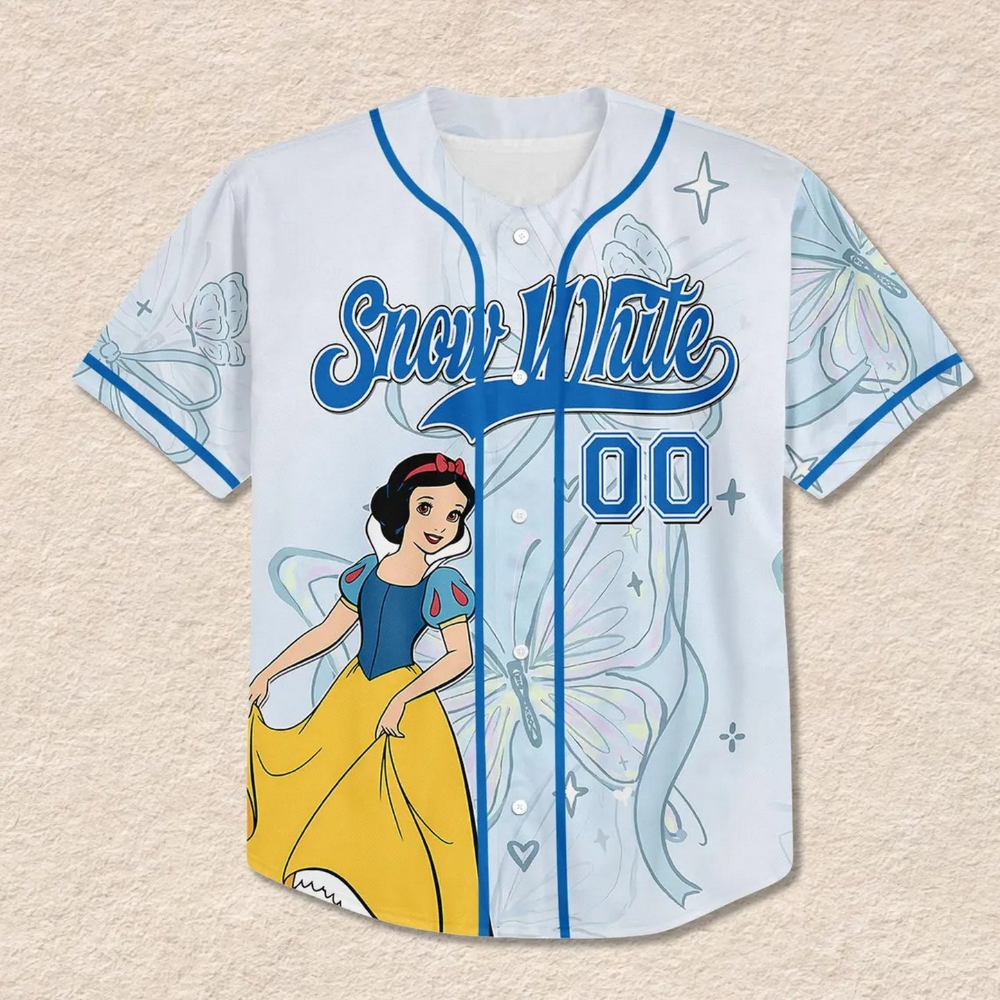 Custom Name And Number Disney Princess Snow Blue Baseball Jersey