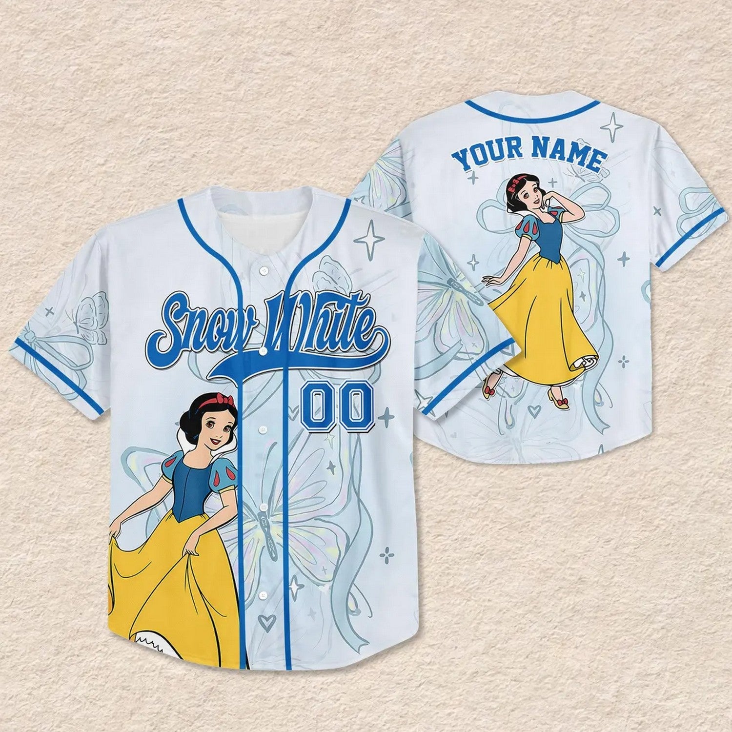 Custom Name And Number Disney Princess Snow Blue Baseball Jersey