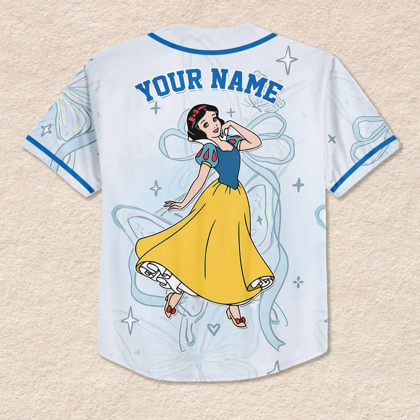Custom Name And Number Disney Princess Snow Blue Baseball Jersey