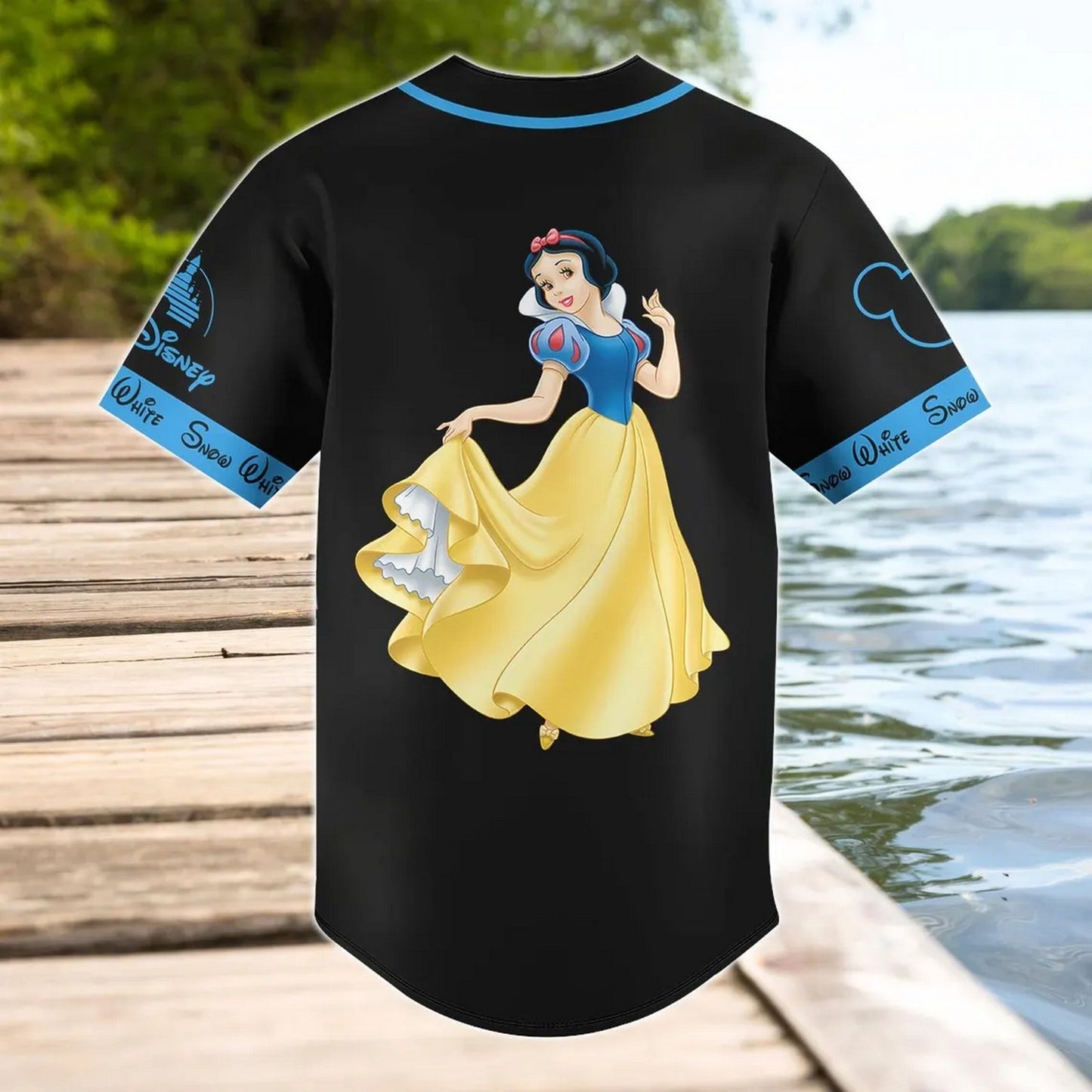 Custom Name And Number Disney Princess Snow White Black Baseball Jersey