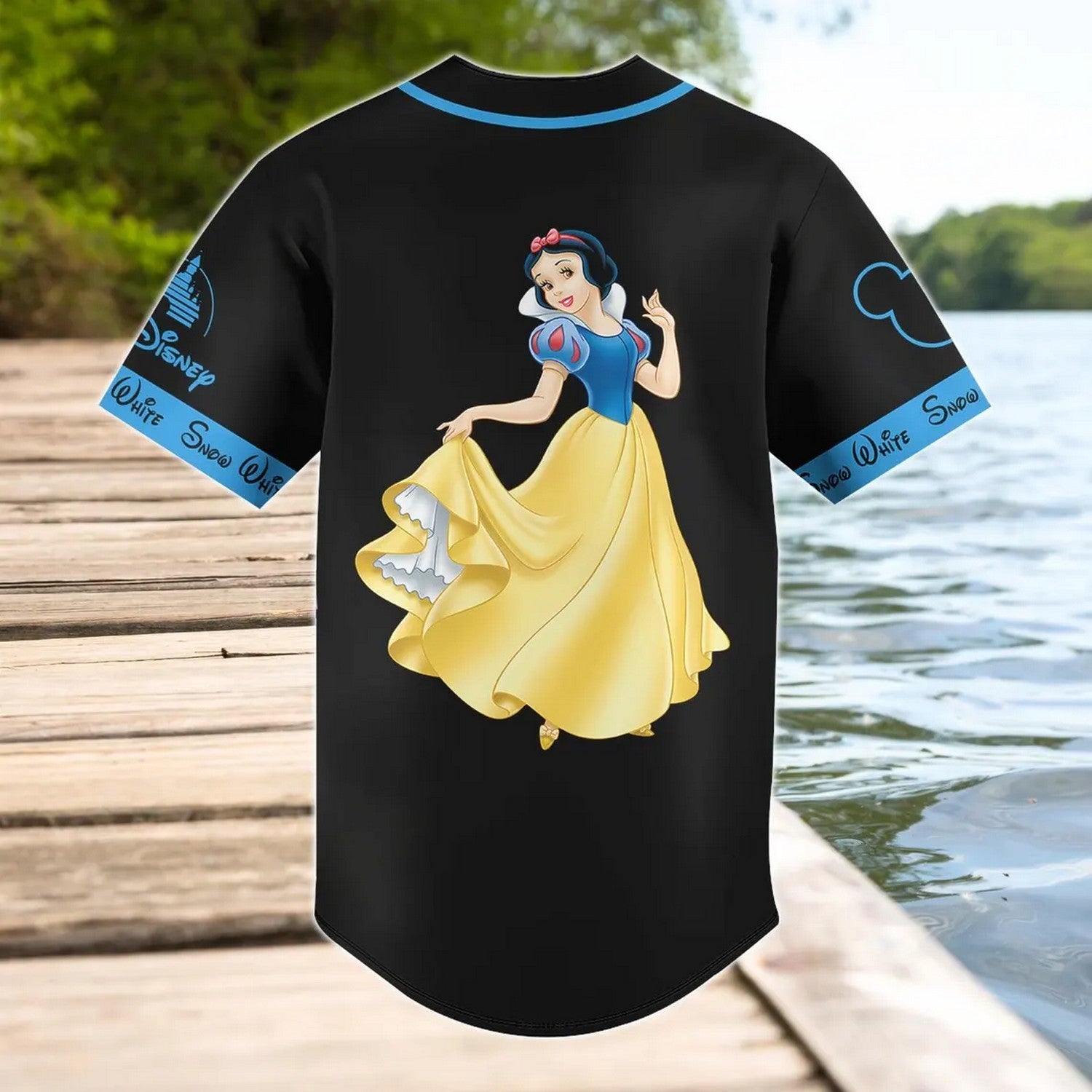 Custom Name And Number Disney Princess Snow White Black Baseball Jersey