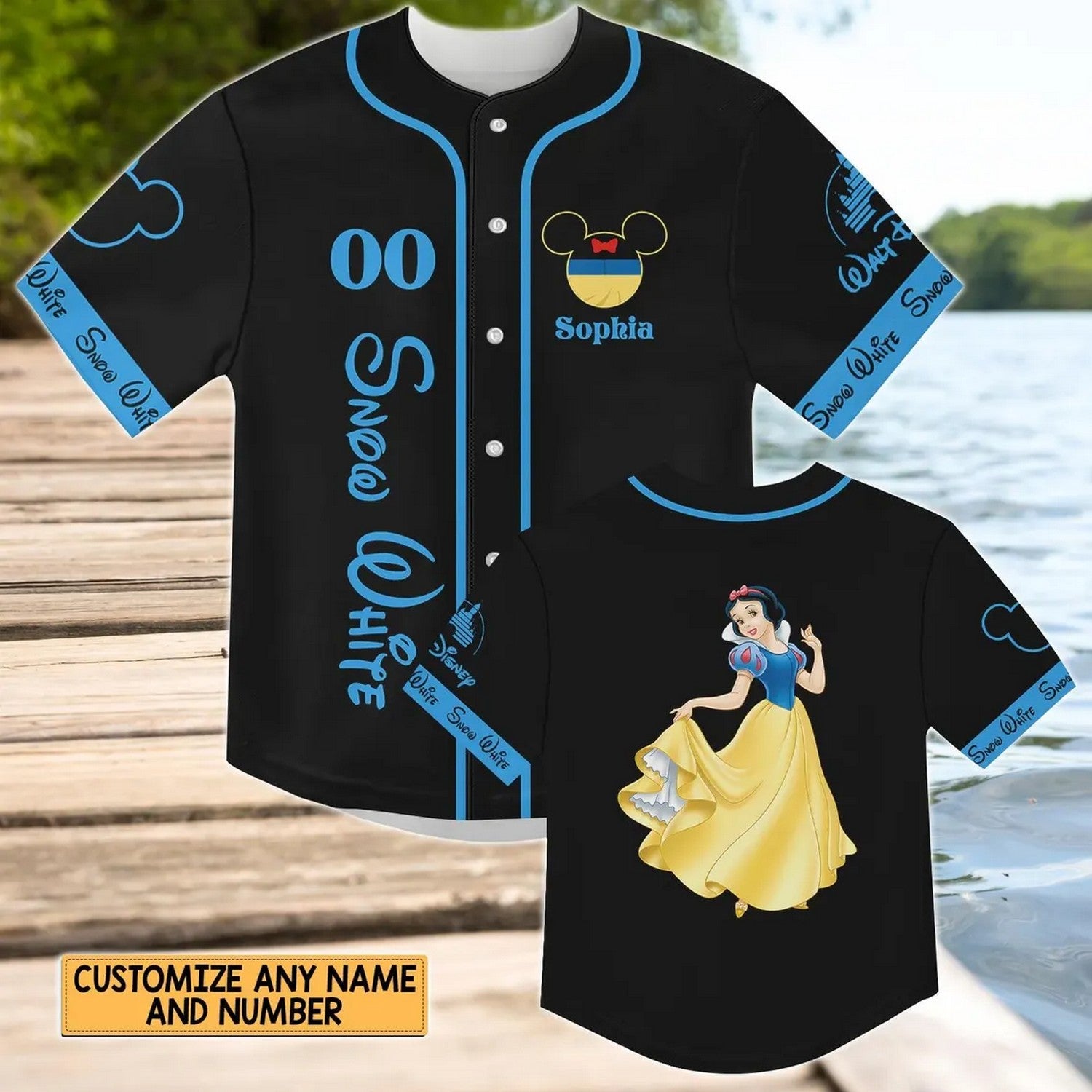 Custom Name And Number Disney Princess Snow White Black Baseball Jersey