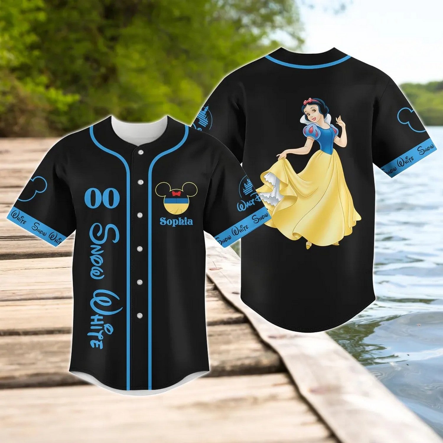 Custom Name And Number Disney Princess Snow White Black Baseball Jersey