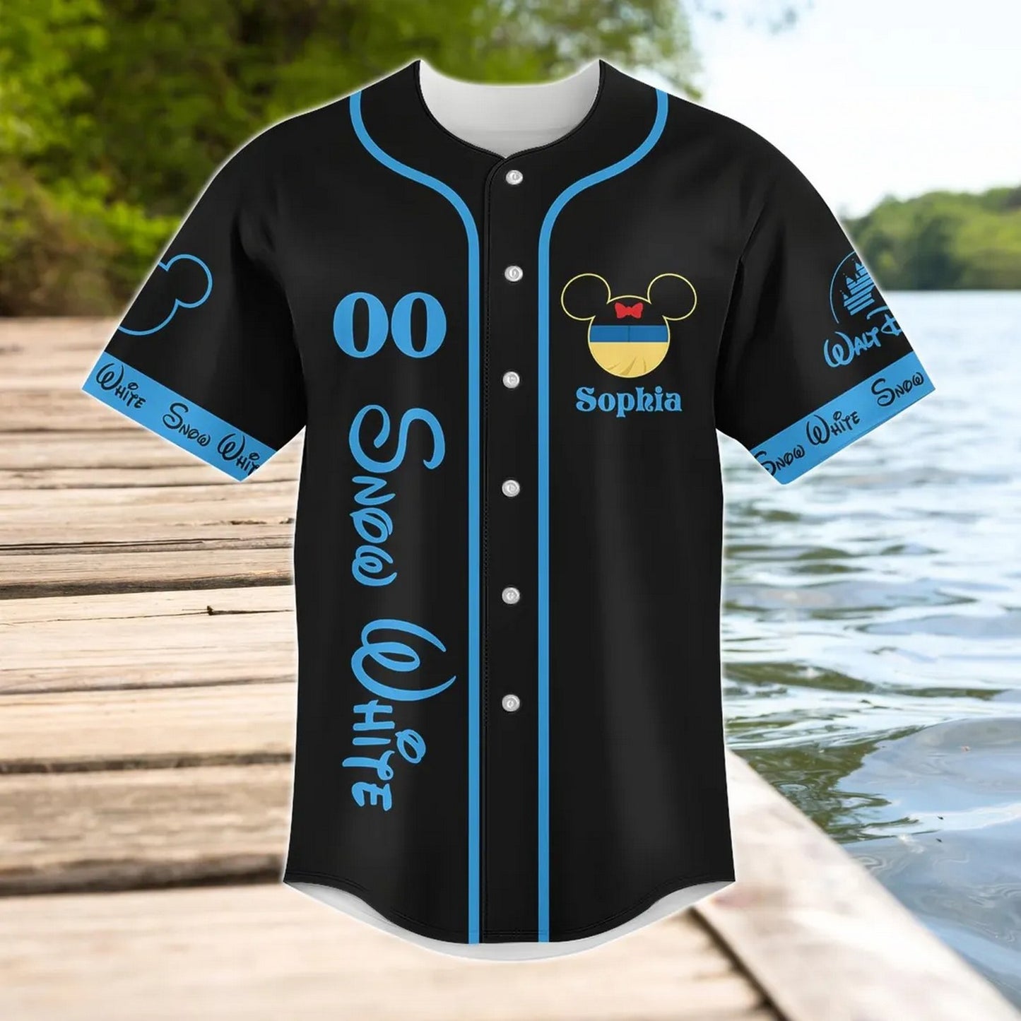 Custom Name And Number Disney Princess Snow White Black Baseball Jersey