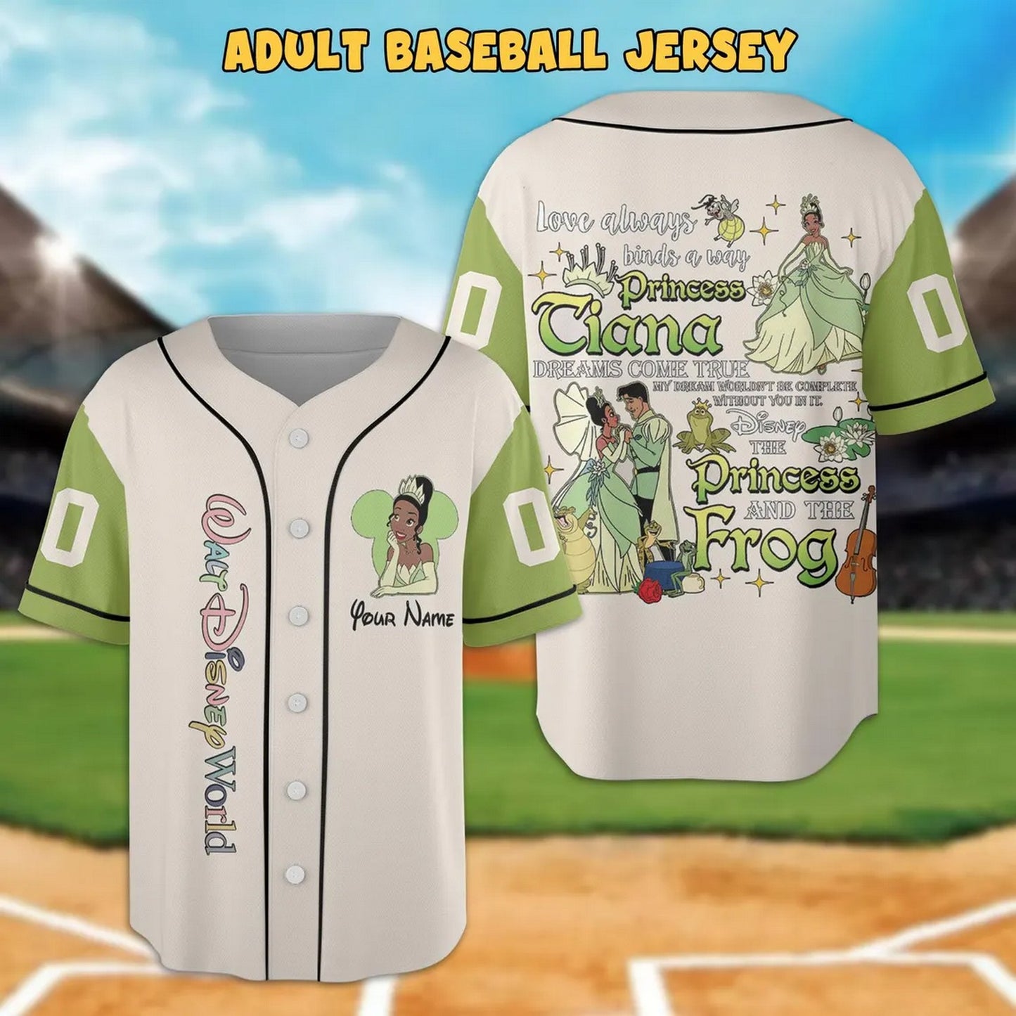 Custom Name And Number Disney Princess Tiana And The Frog Baseball Jersey