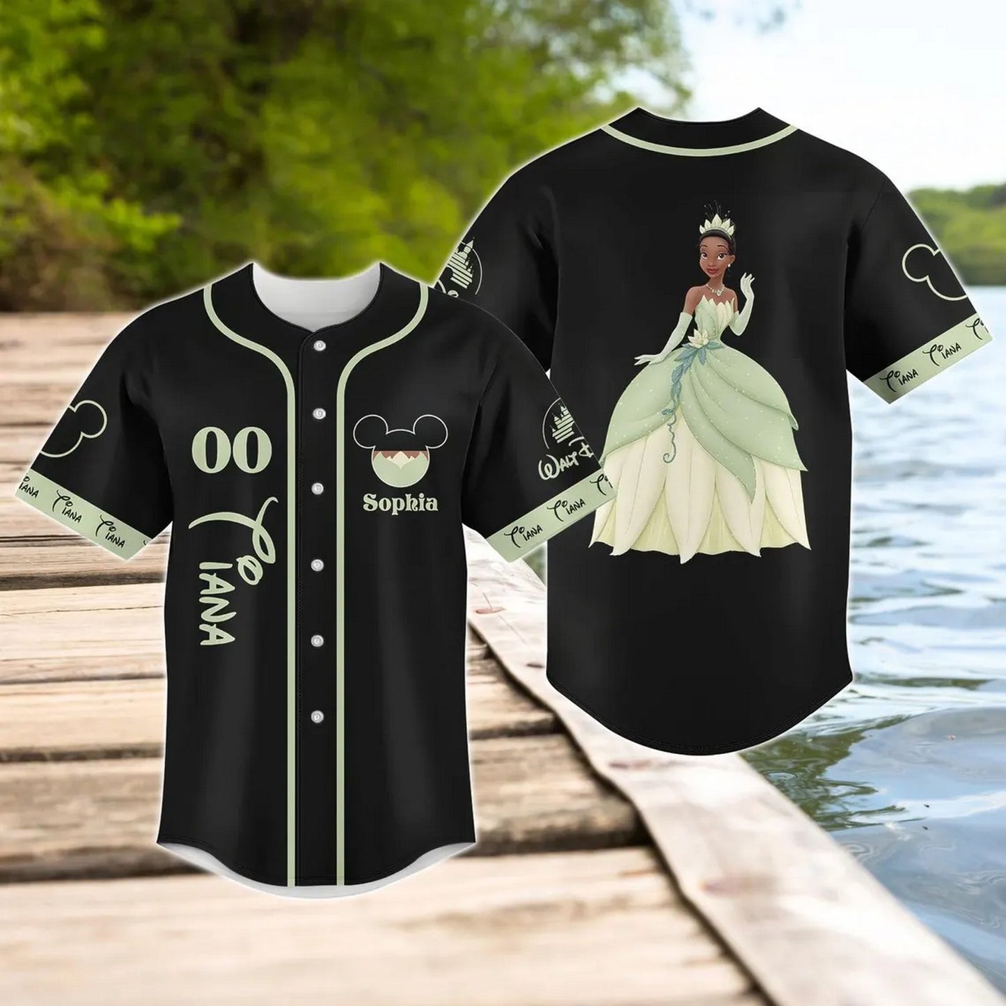 Custom Name And Number Disney Princess Tiana Black Baseball Jersey