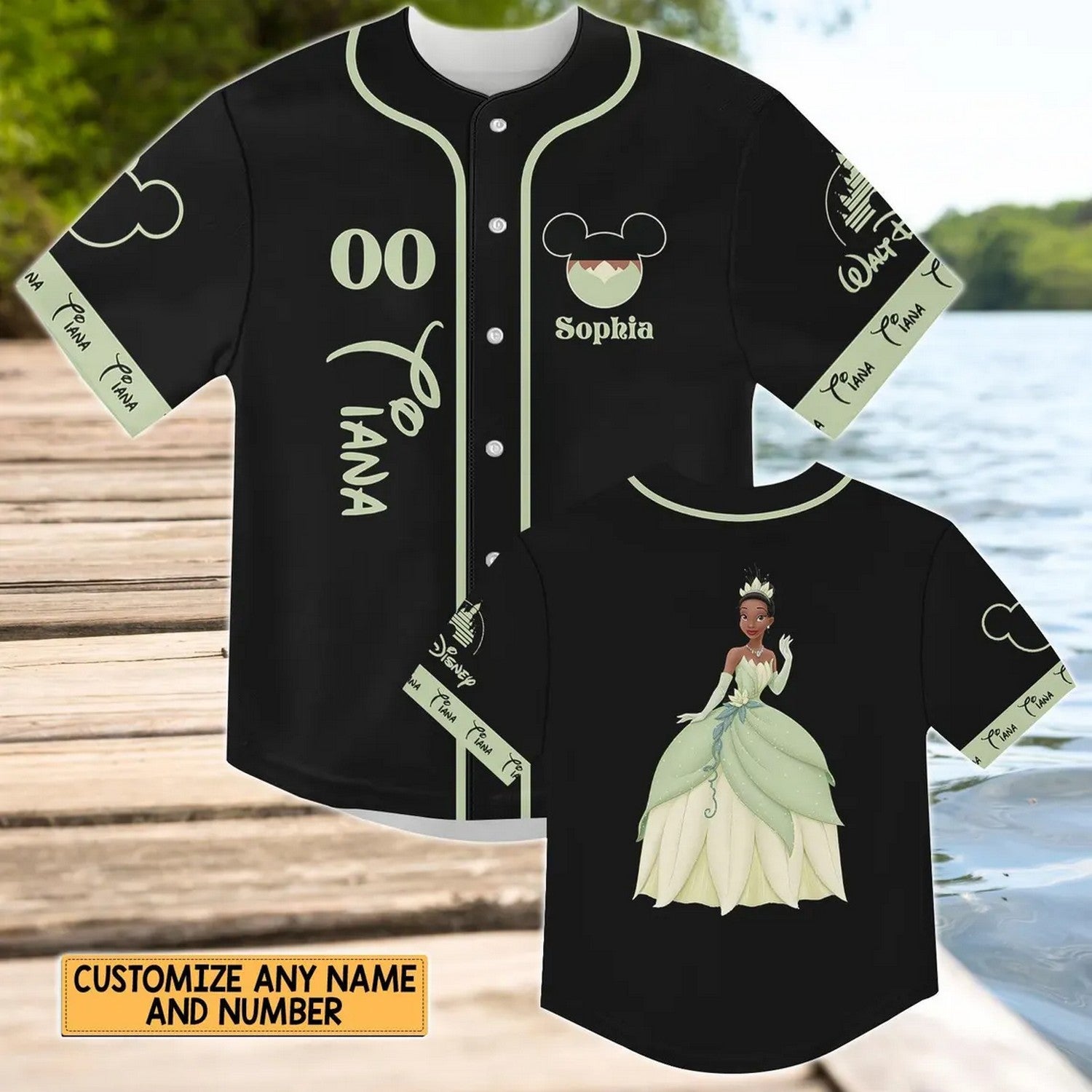 Custom Name And Number Disney Princess Tiana Black Baseball Jersey