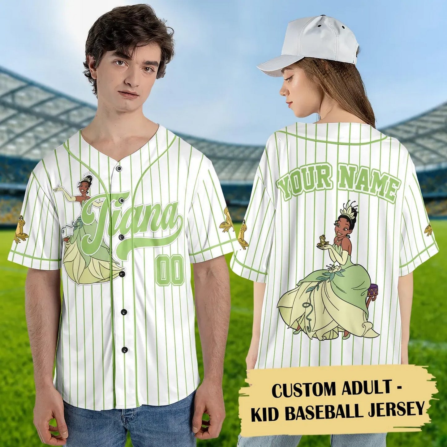Custom Name And Number Disney Princess Tiana Striped Baseball Jersey