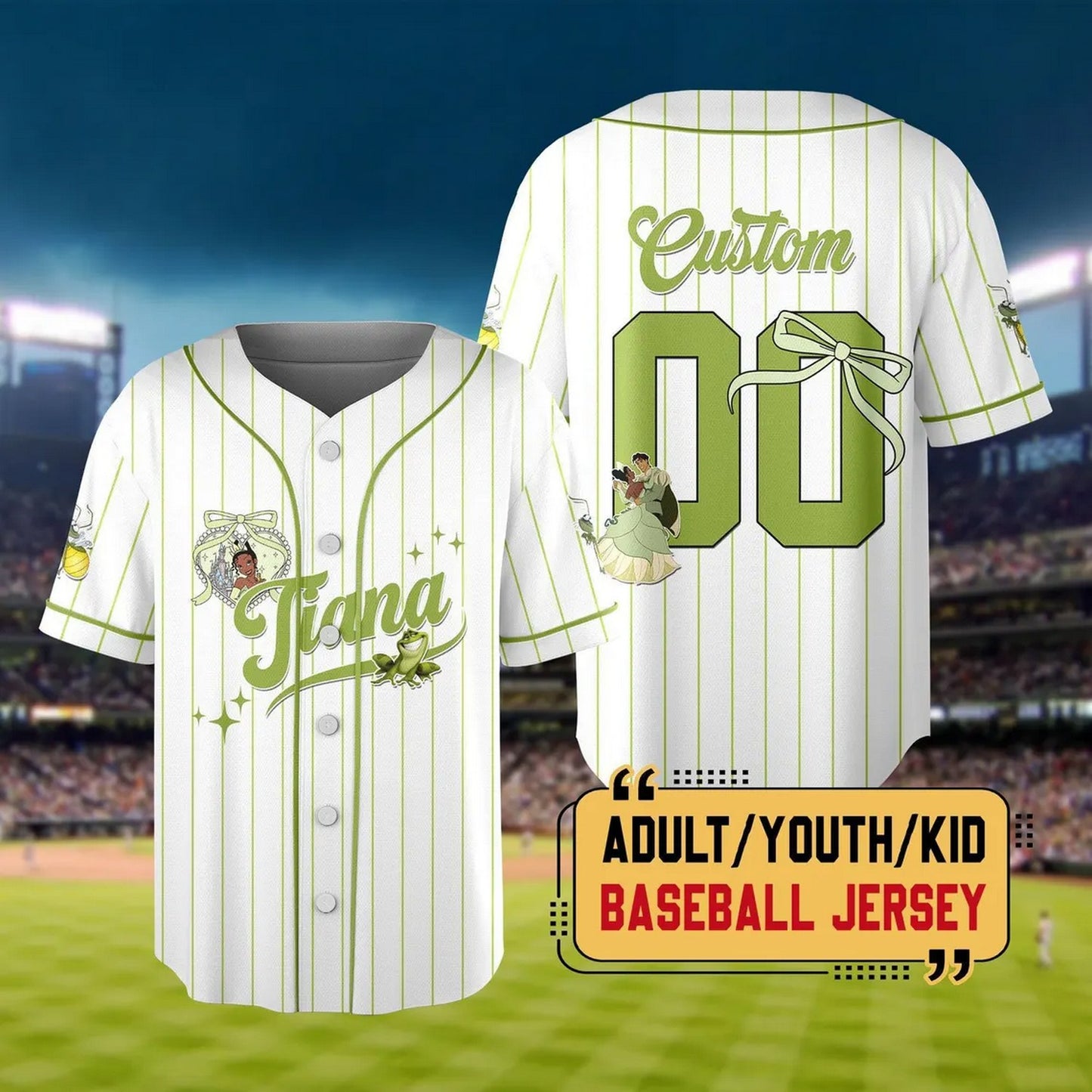 Custom Name And Number Disney Princess Tiana Striped White Baseball Jersey