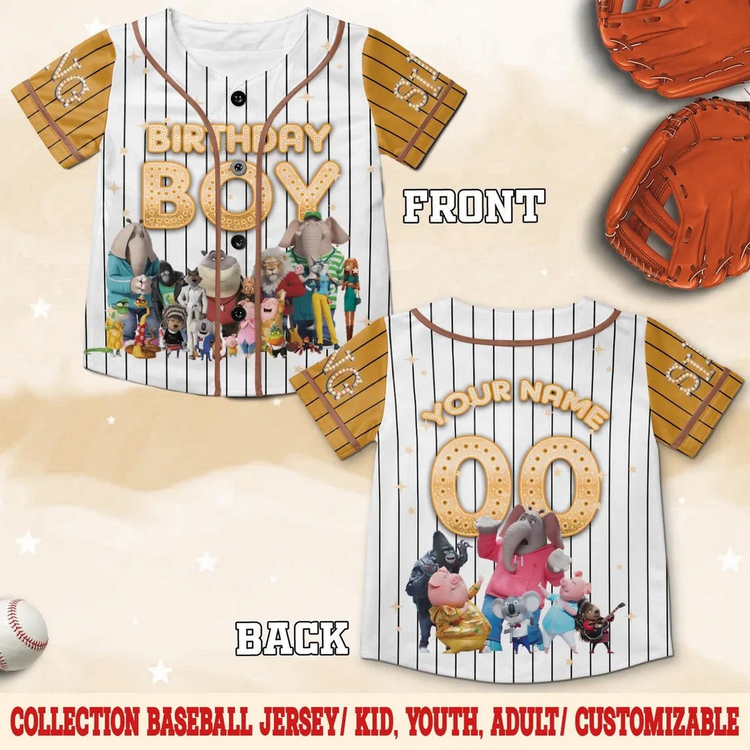Custom Name And Number Disney Sing 2 Movie Characters Baseball Jersey