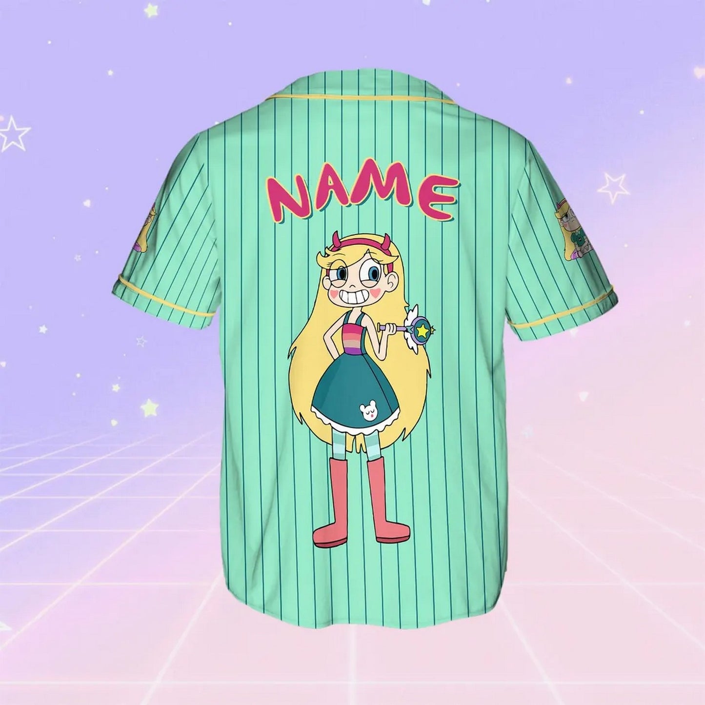 Custom Name And Number Disney Star Butterfly Green Baseball Jersey