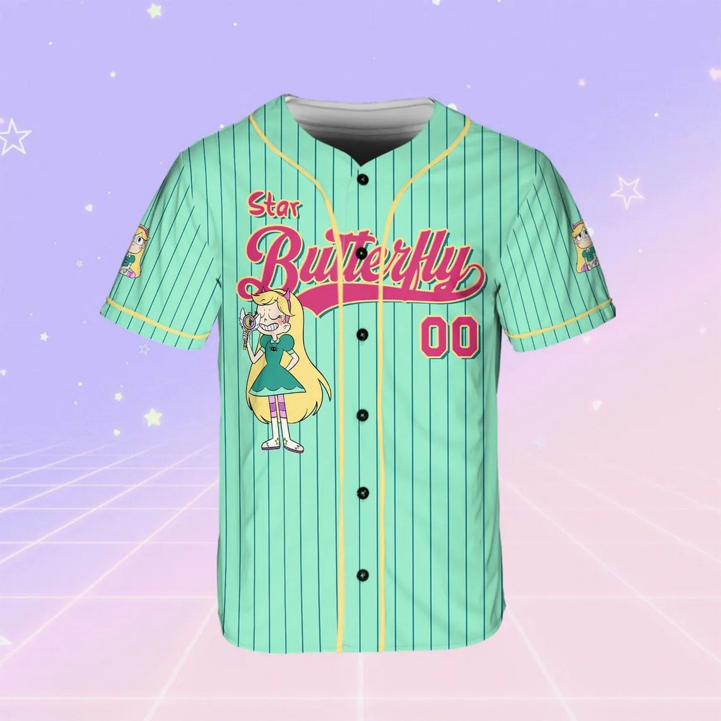 Custom Name And Number Disney Star Butterfly Green Baseball Jersey