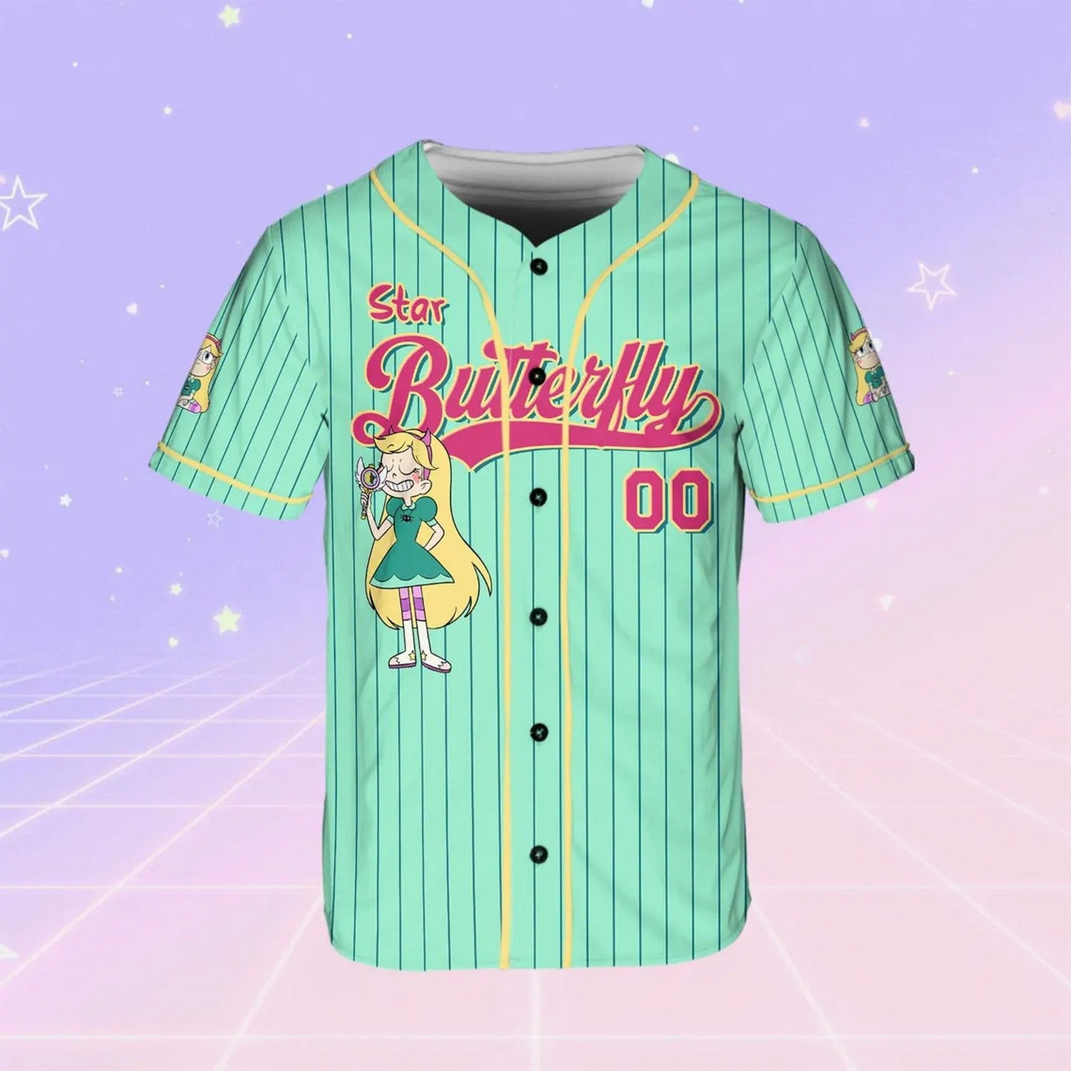 Custom Name And Number Disney Star Butterfly Green Baseball Jersey