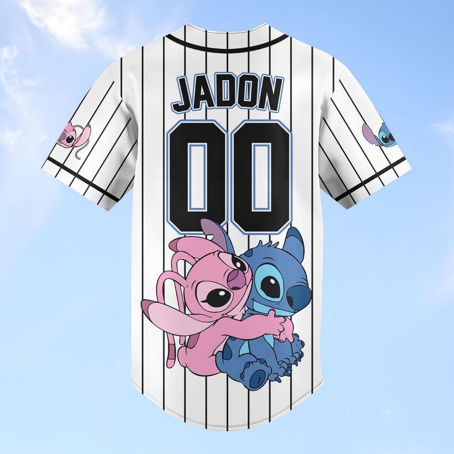 Custom Name And Number Disney Stitch And Angel Striped White Baseball Jersey