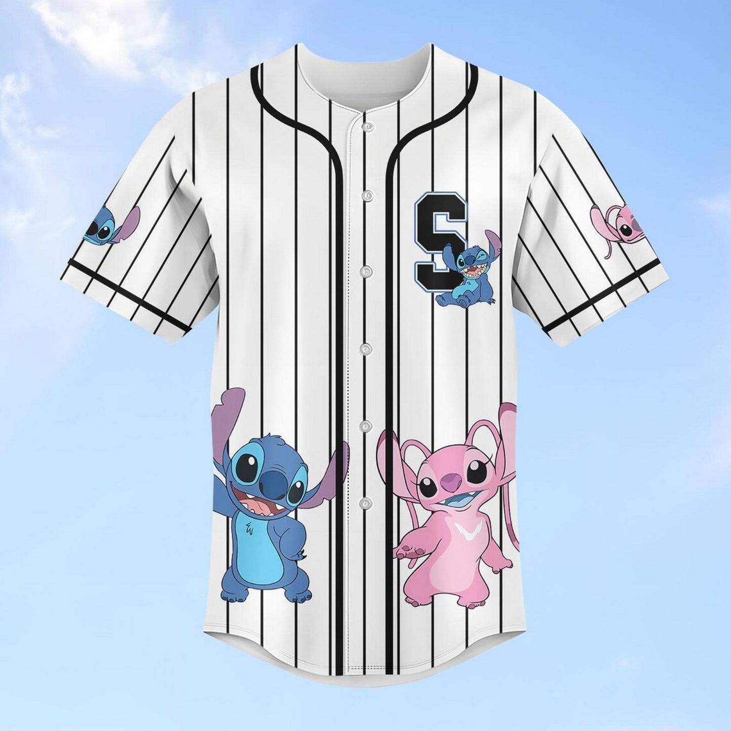 Custom Name And Number Disney Stitch And Angel Striped White Baseball Jersey