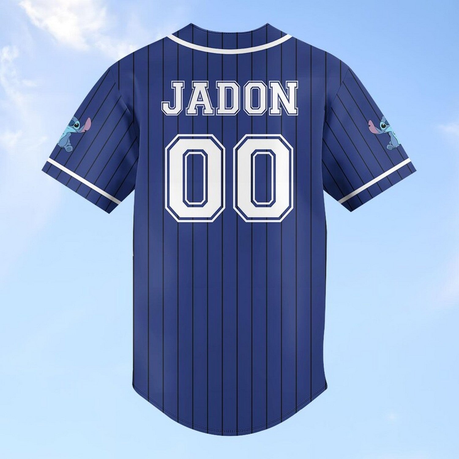 Custom Name And Number Disney Stitch Striped Blue Baseball Jersey