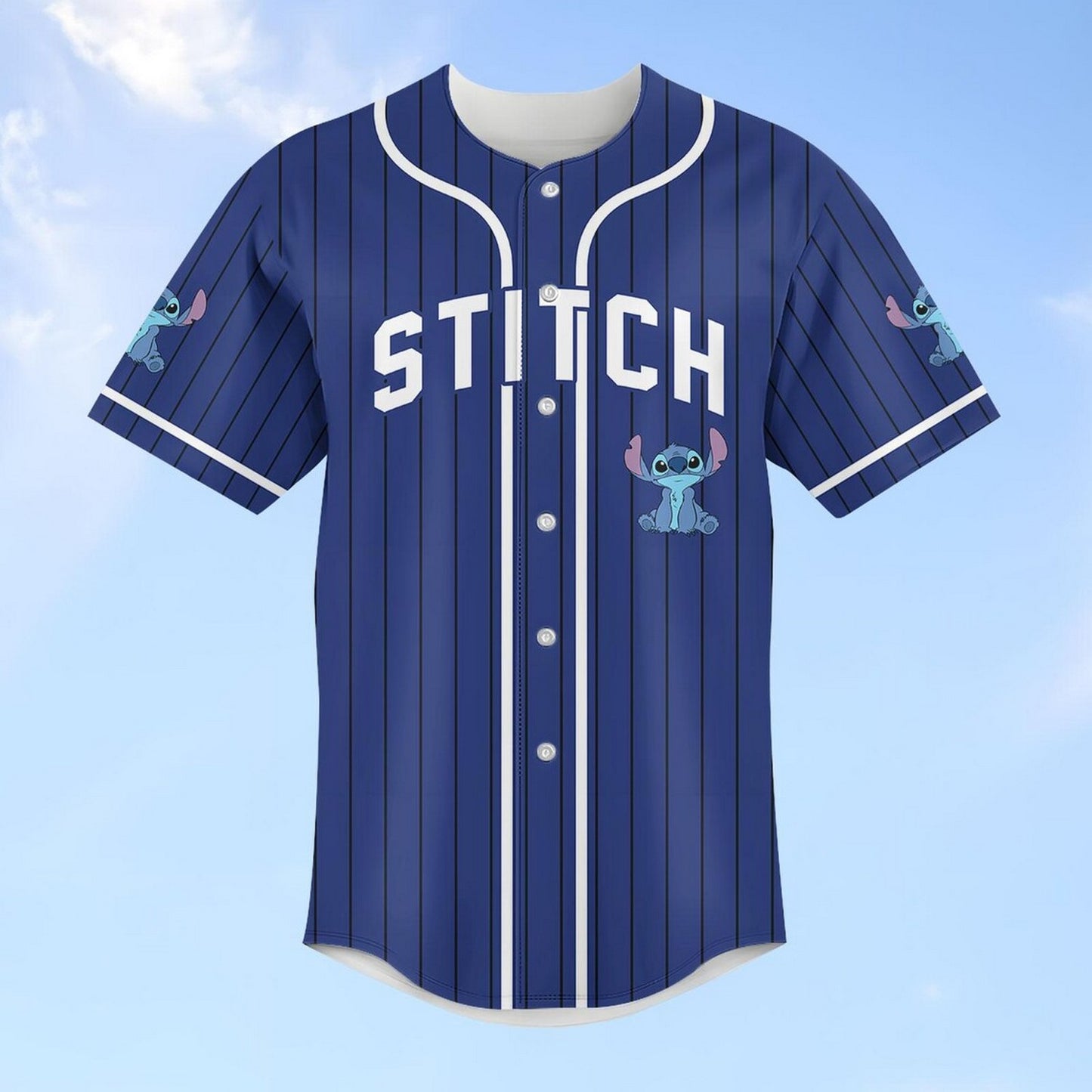 Custom Name And Number Disney Stitch Striped Blue Baseball Jersey