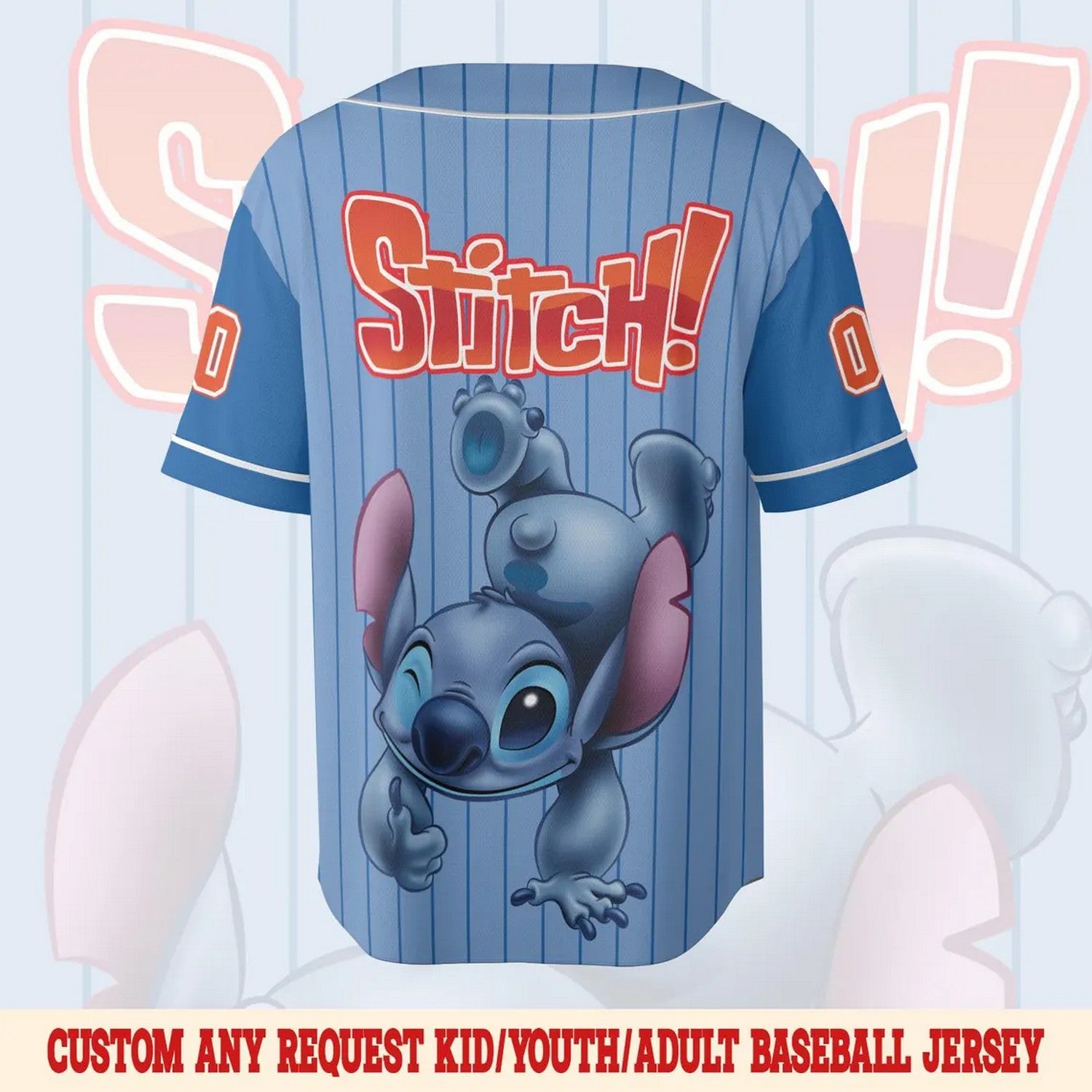 Custom Name And Number Disney Stitch Surfing Striped Blue Baseball Jersey