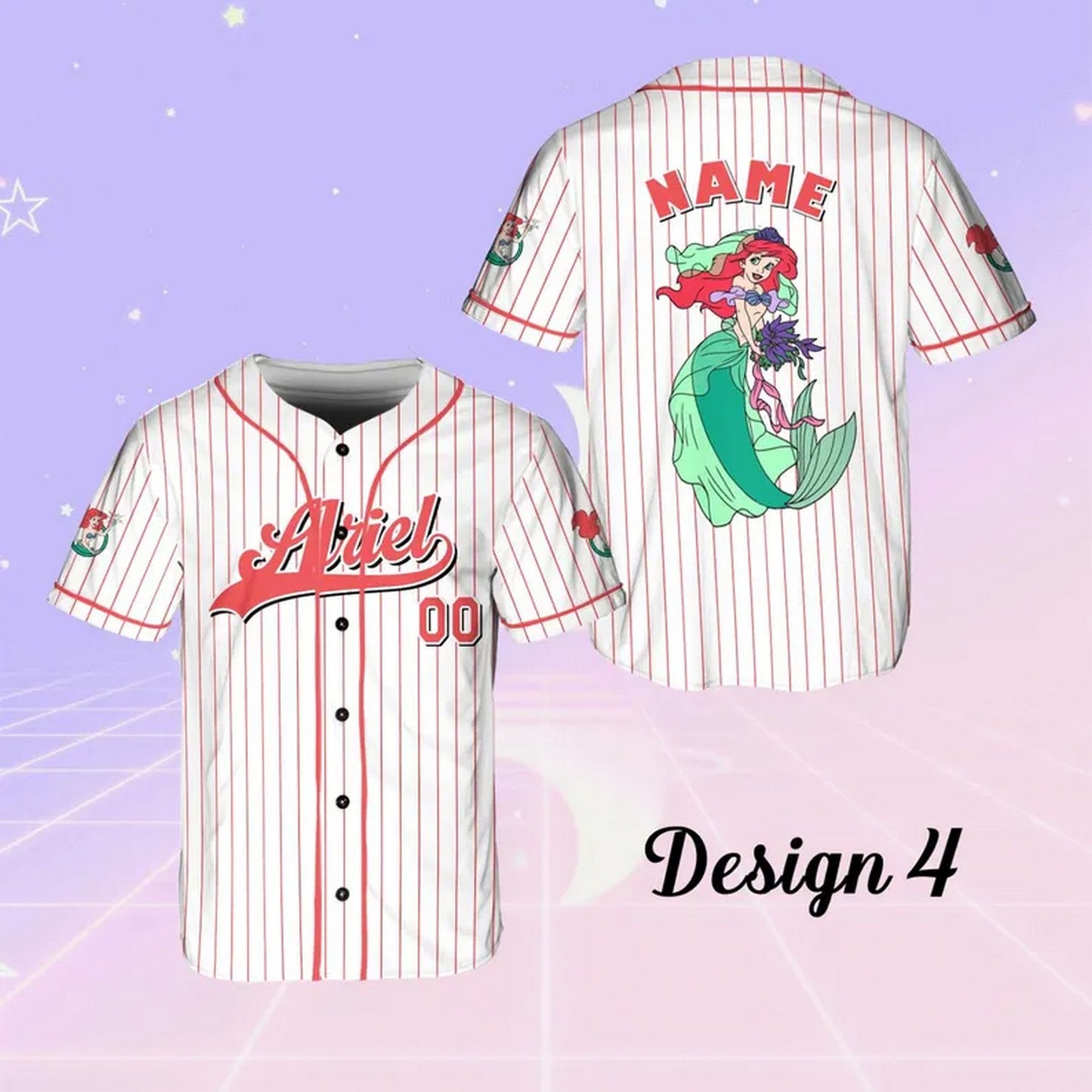 Custom Name And Number Disney The Little Mermaid Ariel Baseball Jersey