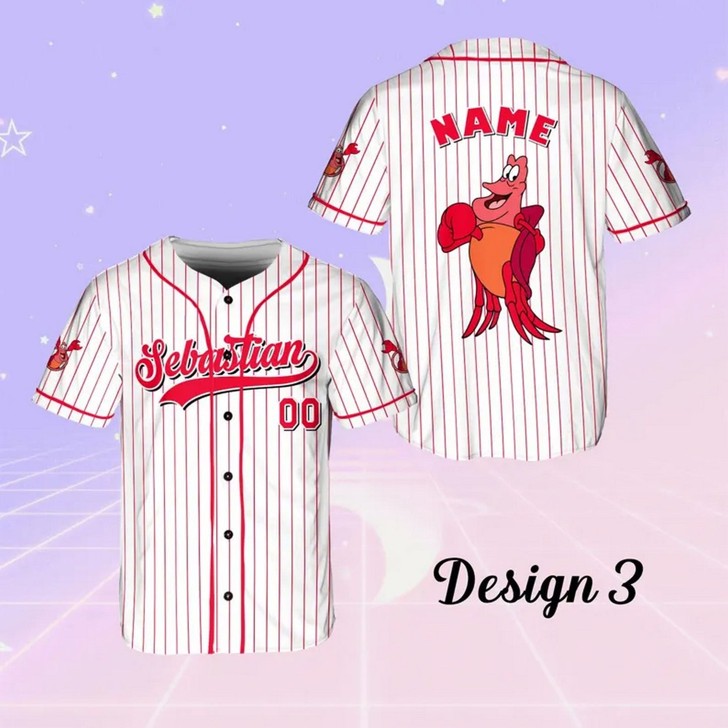 Custom Name And Number Disney The Little Mermaid Sebastian Baseball Jersey