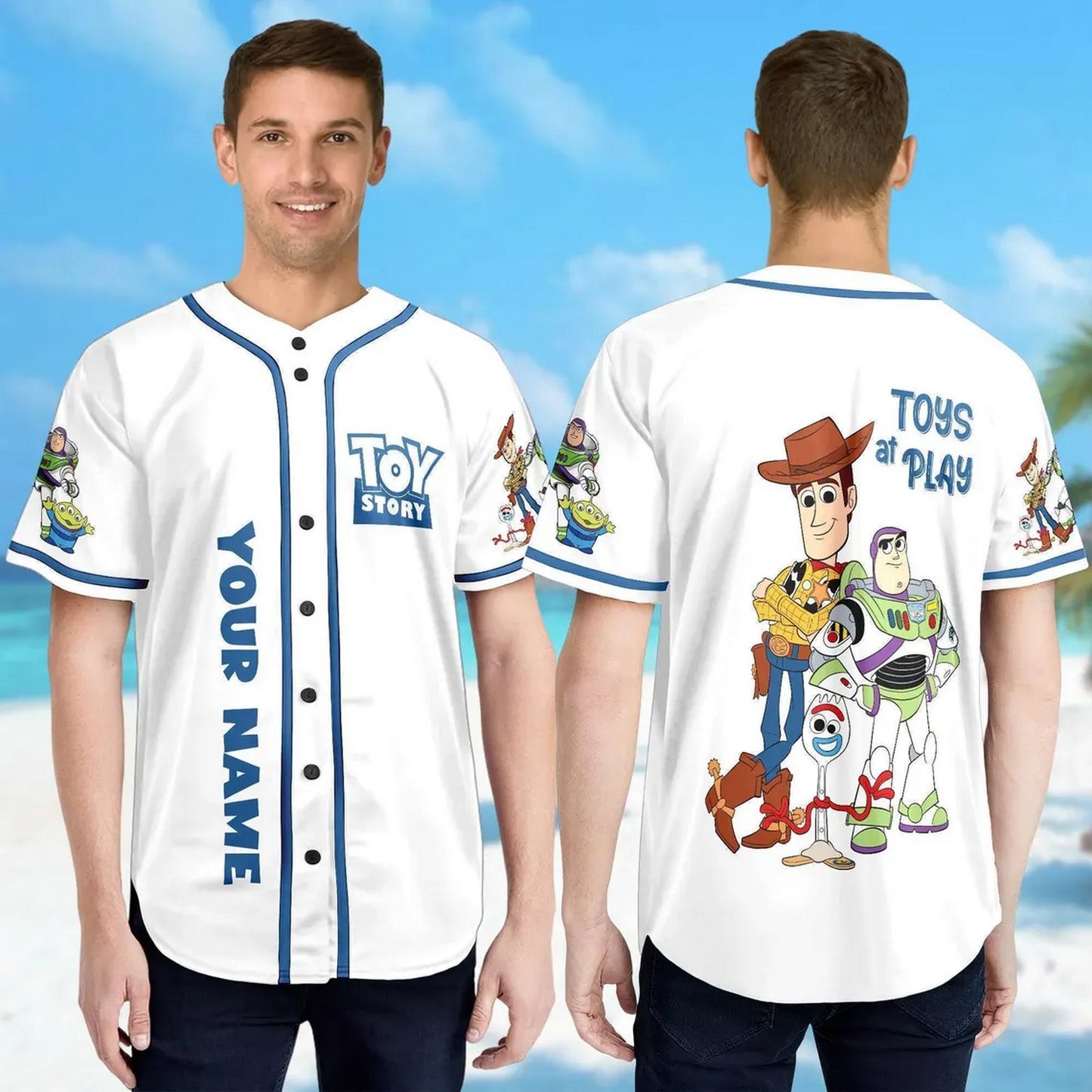Custom Name And Number Disney Toy Story Characters Simple White Baseball Jersey