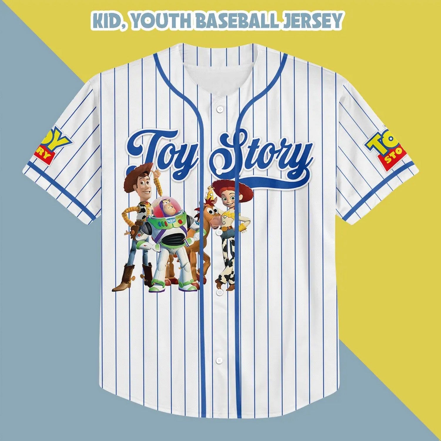 Custom Name And Number Disney Toy Story Characters Striped White Baseball Jersey