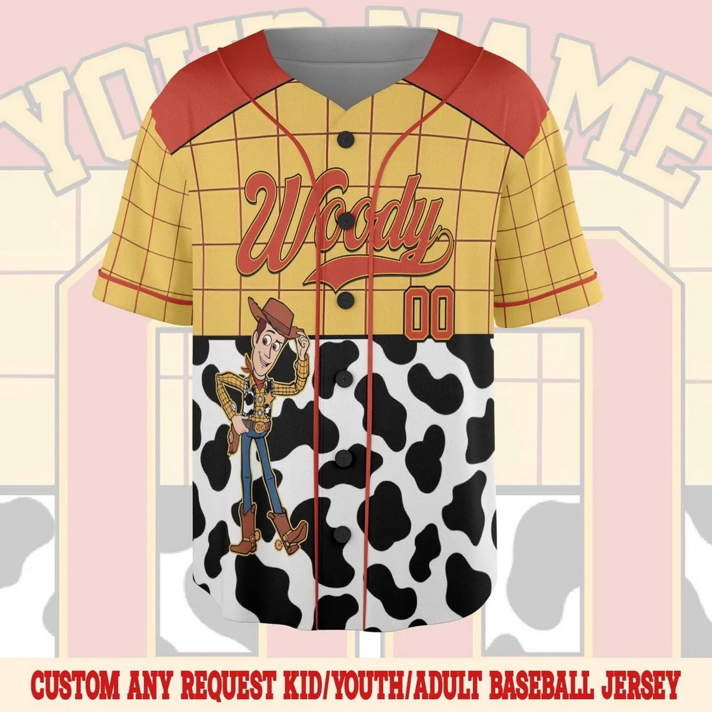Custom Name And Number Disney Toy Story Woody Baseball Jersey