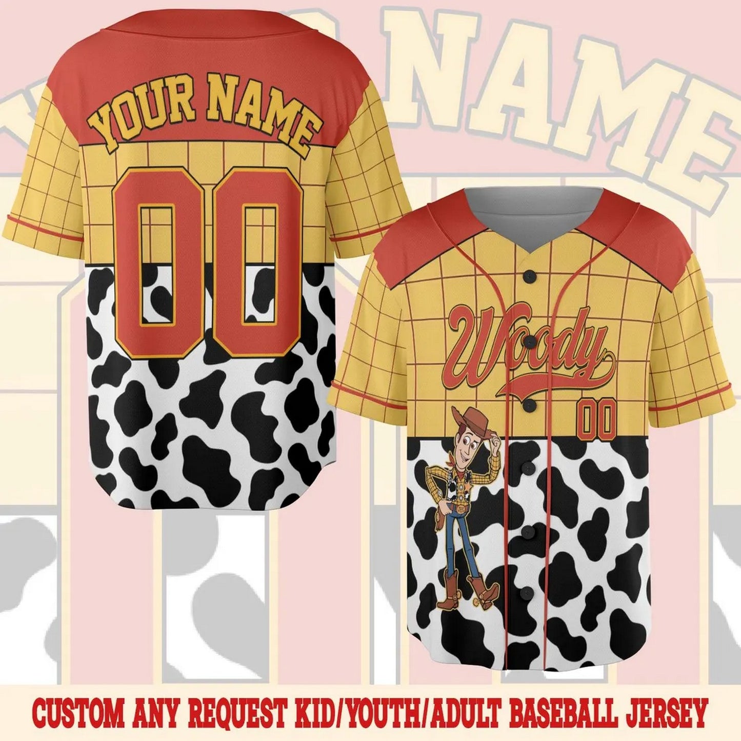 Custom Name And Number Disney Toy Story Woody Baseball Jersey