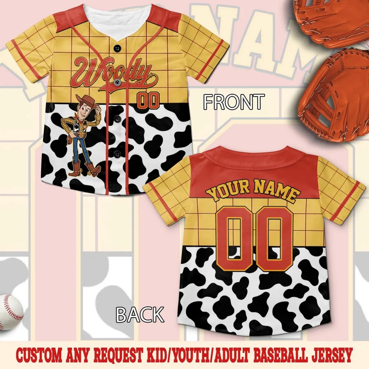 Custom Name And Number Disney Toy Story Woody Baseball Jersey