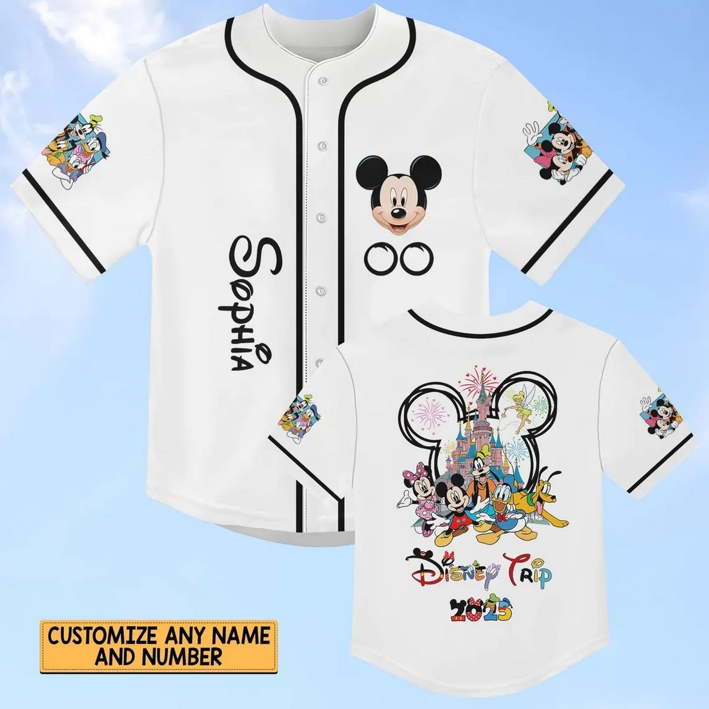 Custom Name And Number Disney Trip 2025 Mickey And Friends Baseball Jersey