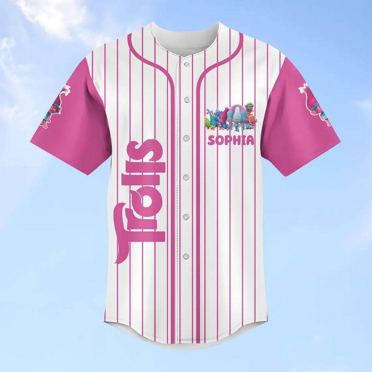 Custom Name And Number Disney Trolls Characters Striped Line Baseball Jersey