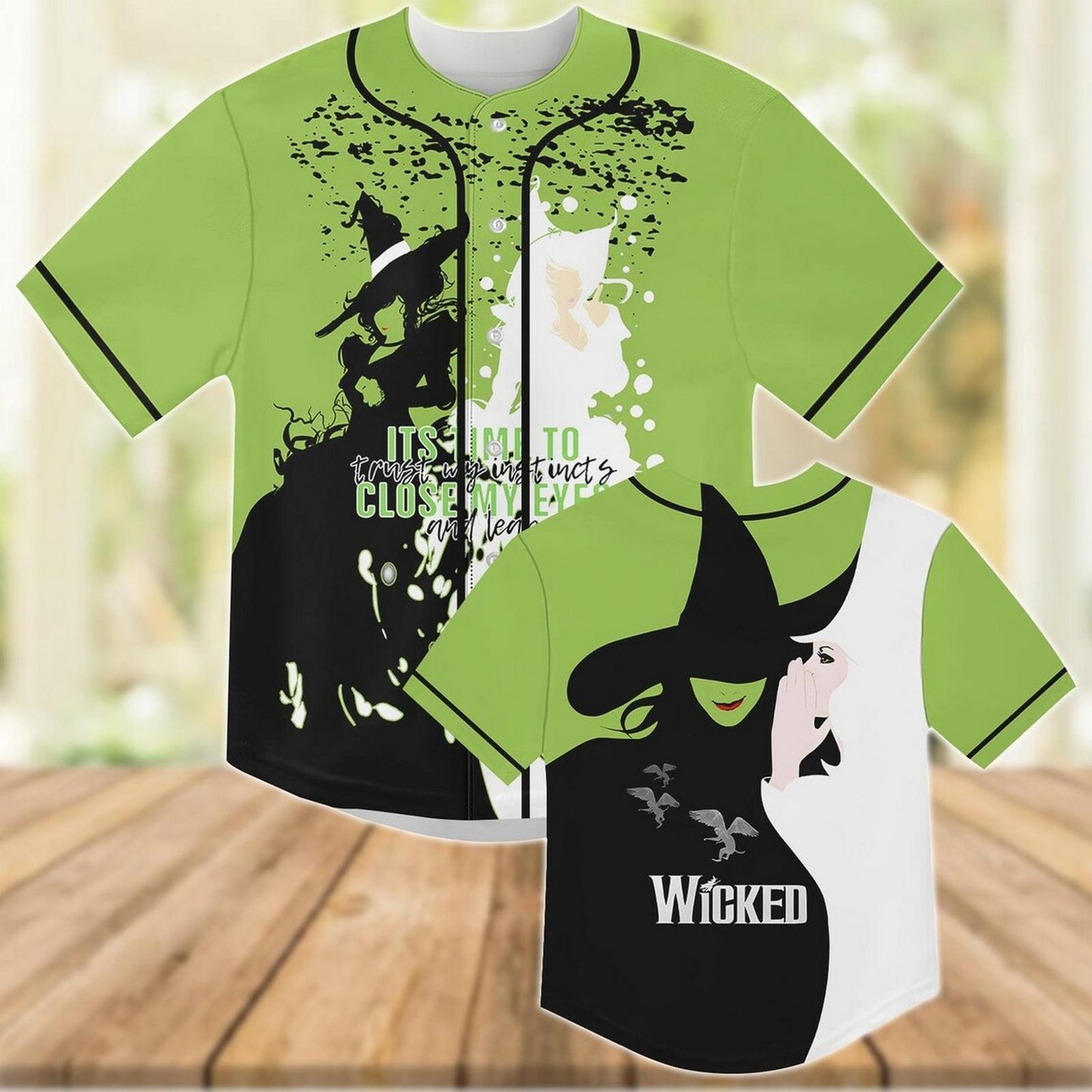 Custom Name And Number Disney Wicked Green White Baseball Jersey